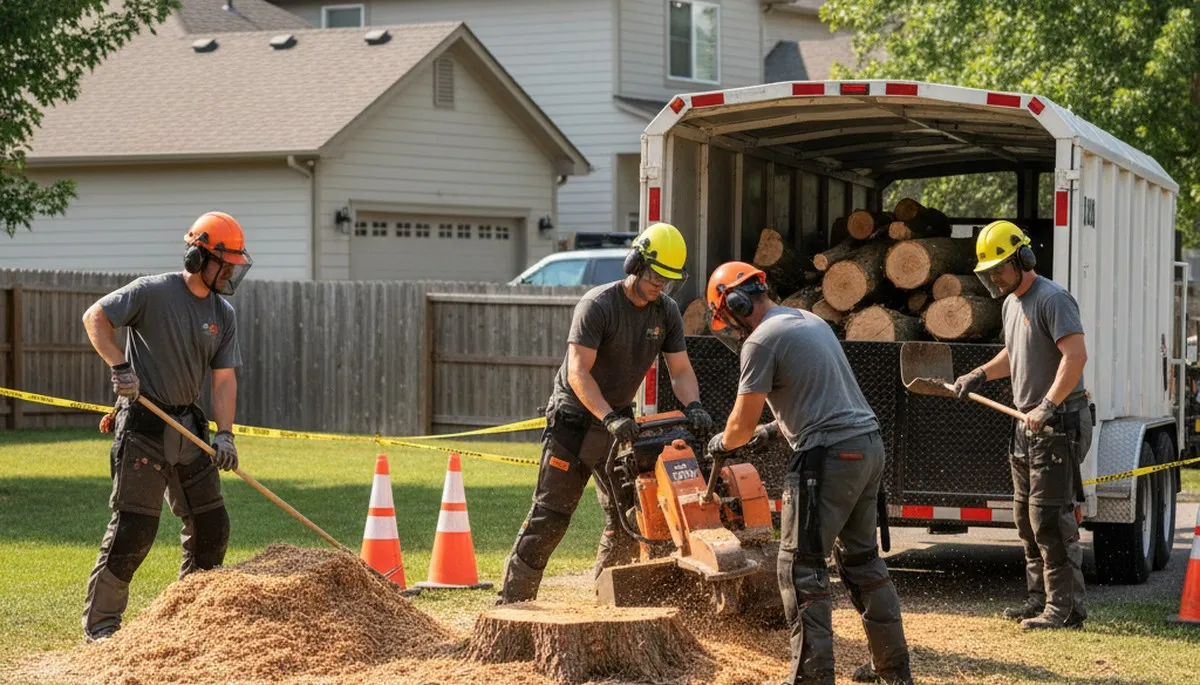 Stump removal service in Harrisburg, PA by Arbor Tree Care clearing a yard safely