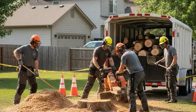 Stump removal service in Harrisburg, PA by Arbor Tree Care clearing a yard safely