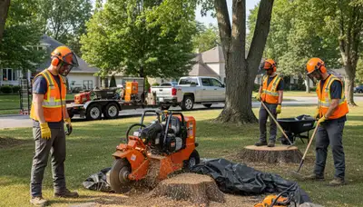 Stump removal service in Harrisburg, PA by Arbor Tree Care, clearing a yard stump safely