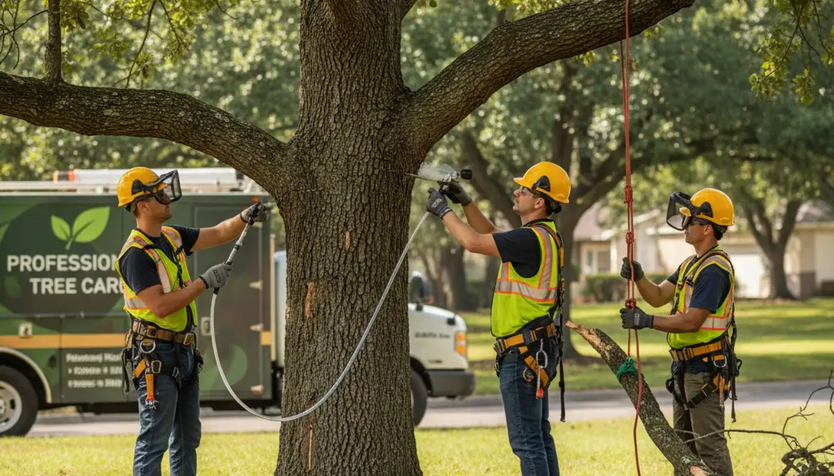 Arborist treating diseased tree in Harrisburg, PA for fungal and pest-related tree health issues