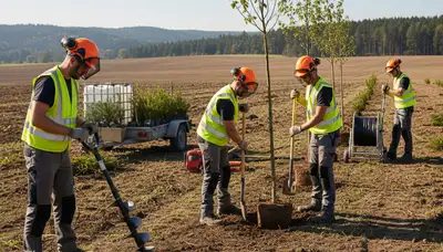 Tree planting experts installing healthy trees in Harrisburg, PA landscape to support growth