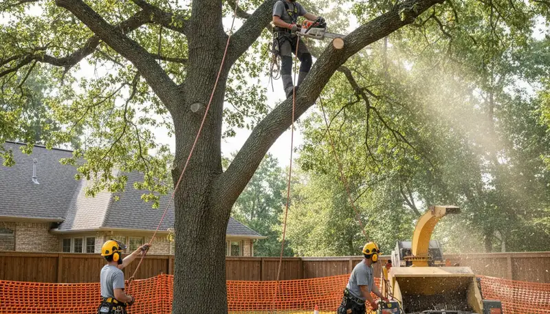 Tree service crew removing a tree in Harrisburg, PA for safe residential and commercial property clearance