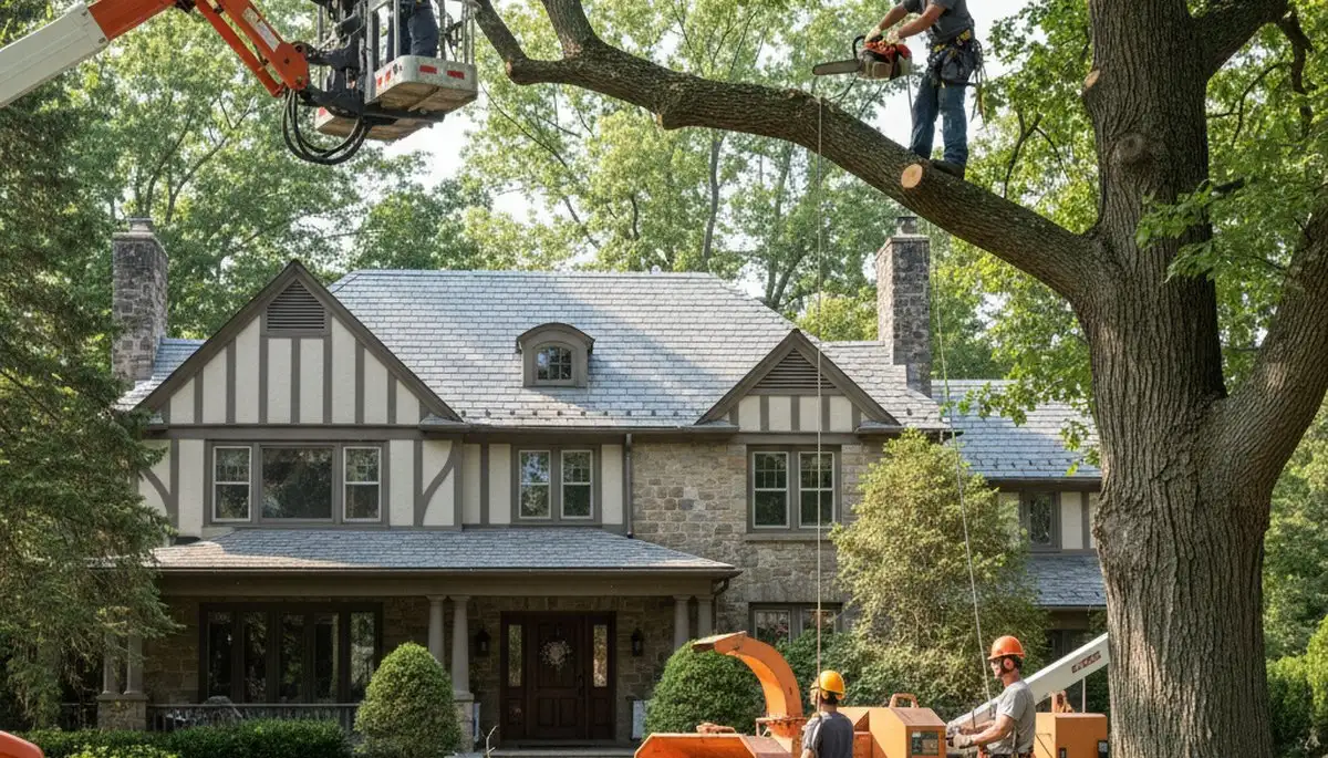 Tree service crew in Harrisburg, PA performing professional tree care for a local property