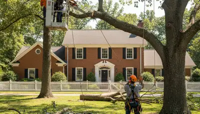 Tree service crew in Harrisburg, PA trimming and removing trees for safe, professional property care