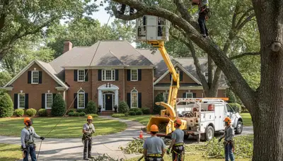 Tree service crew in Harrisburg, PA removing a tree for safe property maintenance