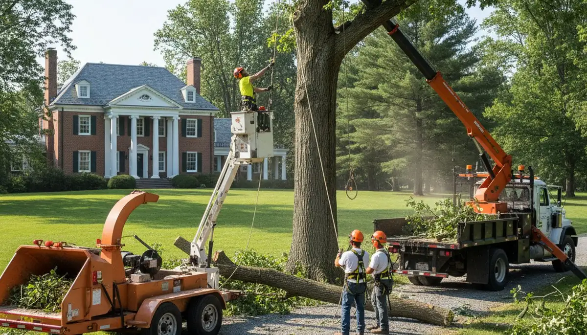 Tree service crew in Harrisburg, PA providing professional tree care for a local property