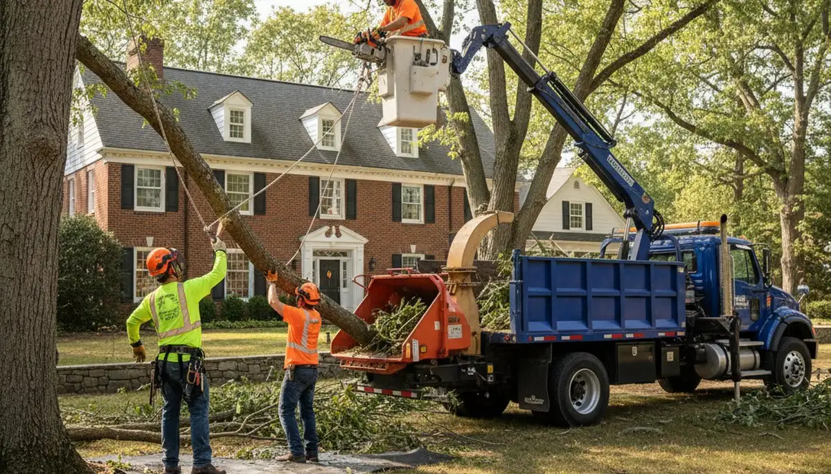 Tree service crew in Harrisburg, PA providing professional tree removal and trimming services