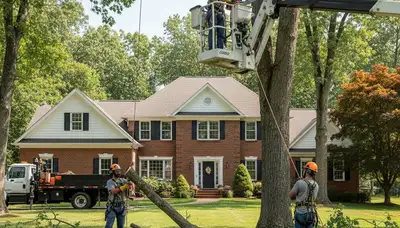 Tree service crew in Harrisburg, PA providing professional tree removal and trimming services