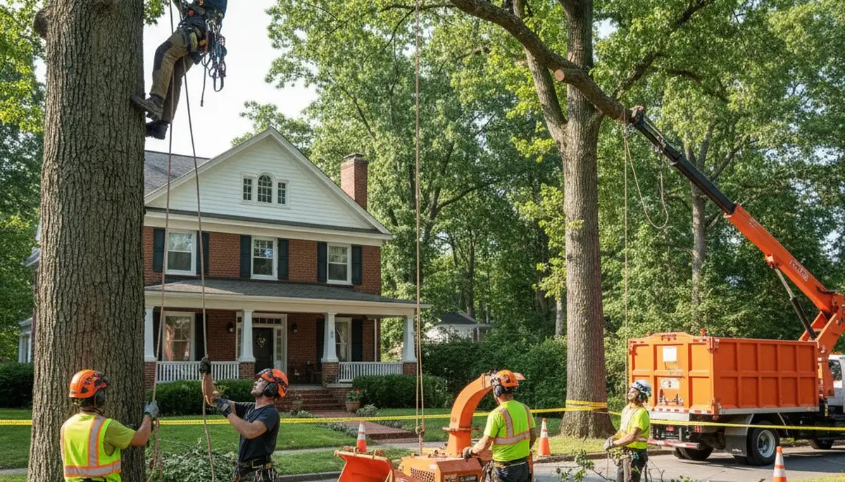 Tree service crew serving Harrisburg, PA with professional tree trimming and removal equipment